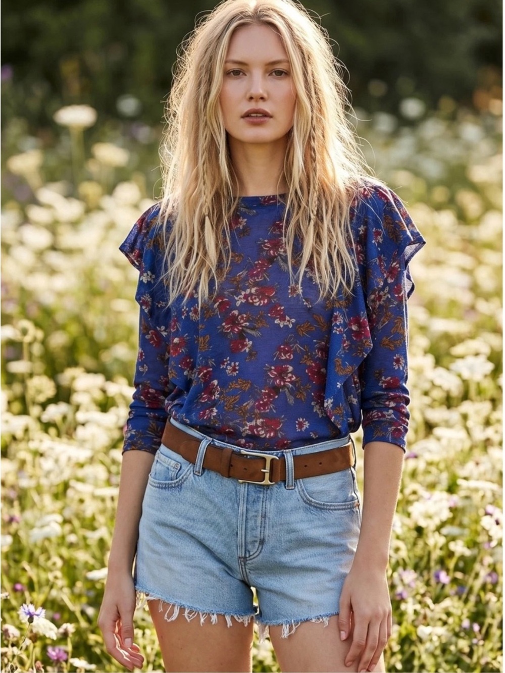 Free People Dock Street Top in Blue Combo Size XS NWT NEW Cobalt Floral Western